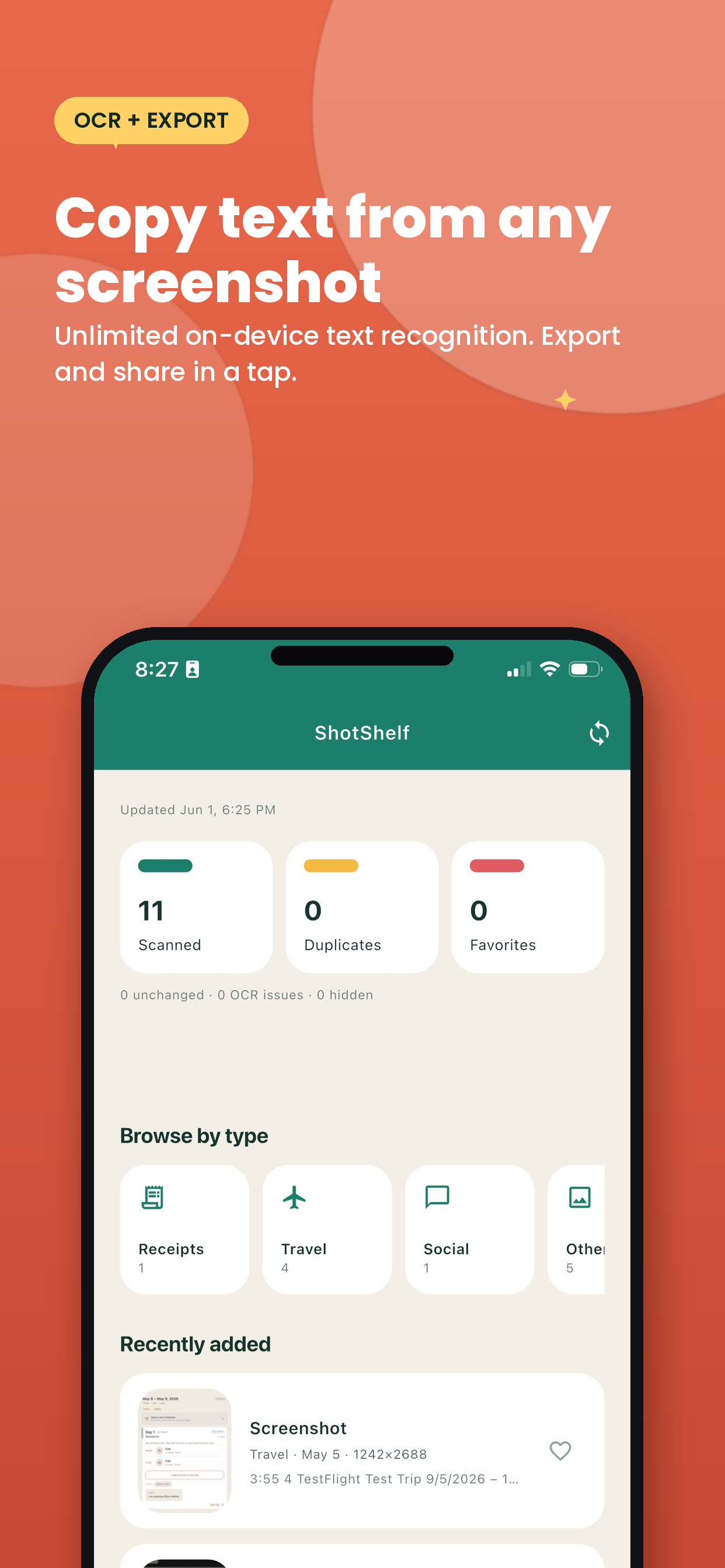 ShotShelf OCR text extraction - copy text from any screenshot